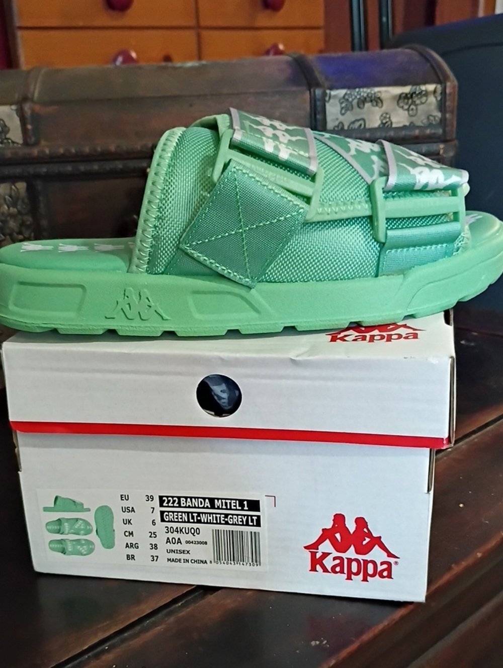 Kappa Kids Light Green Slide Sandals with White Logo
